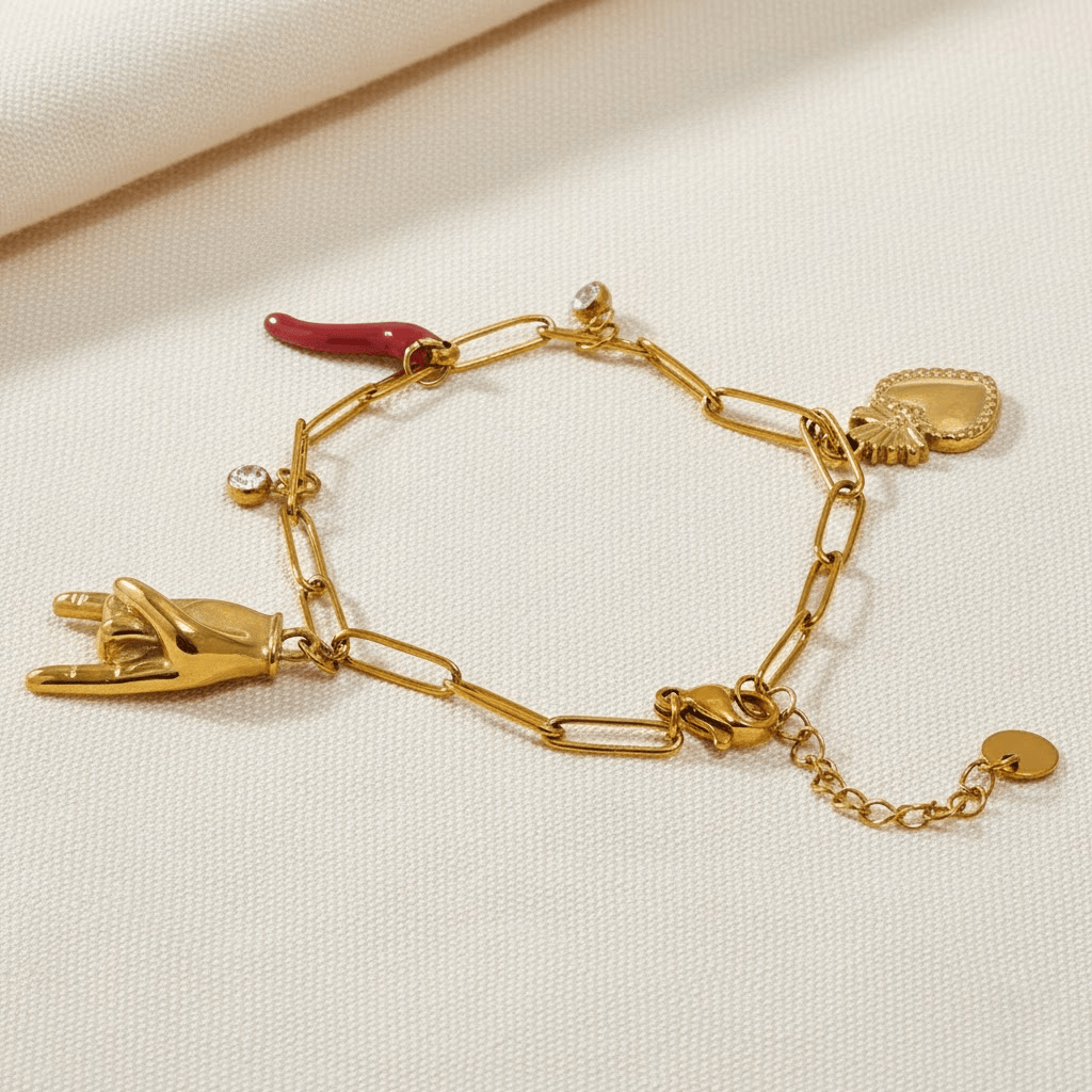 Gold Bracelet with Charms