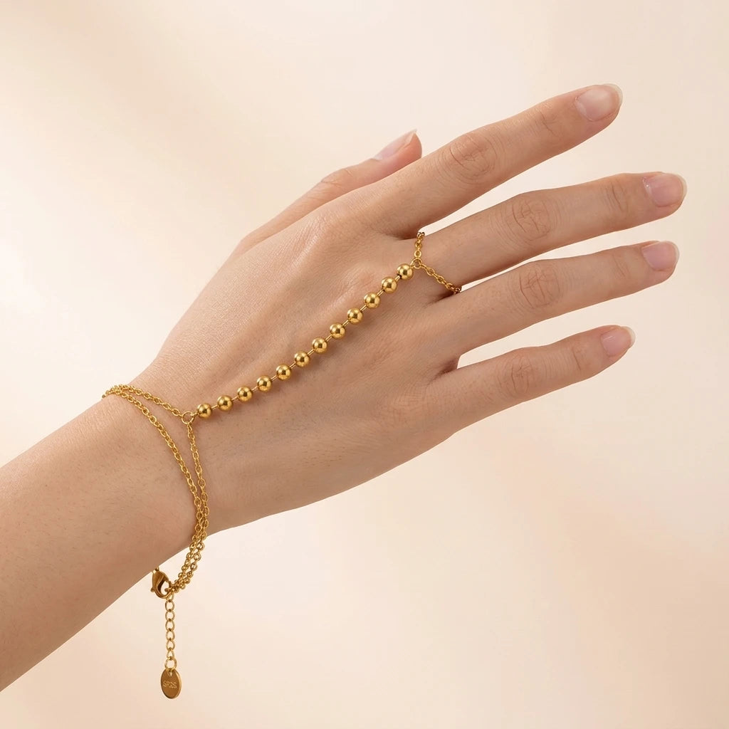 Gold Hand Chain Bracelet Beads