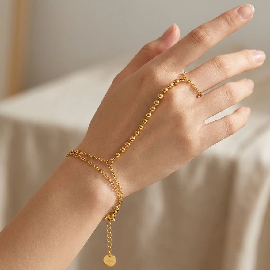 Gold Hand Chain Bracelet Beads