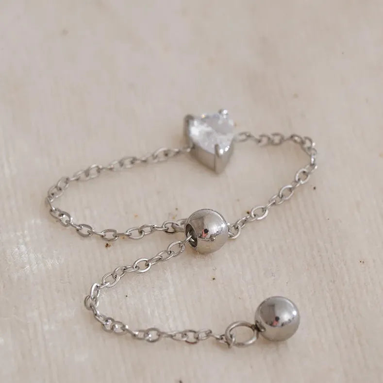 Bague Argent Pierre Anneau Chaine