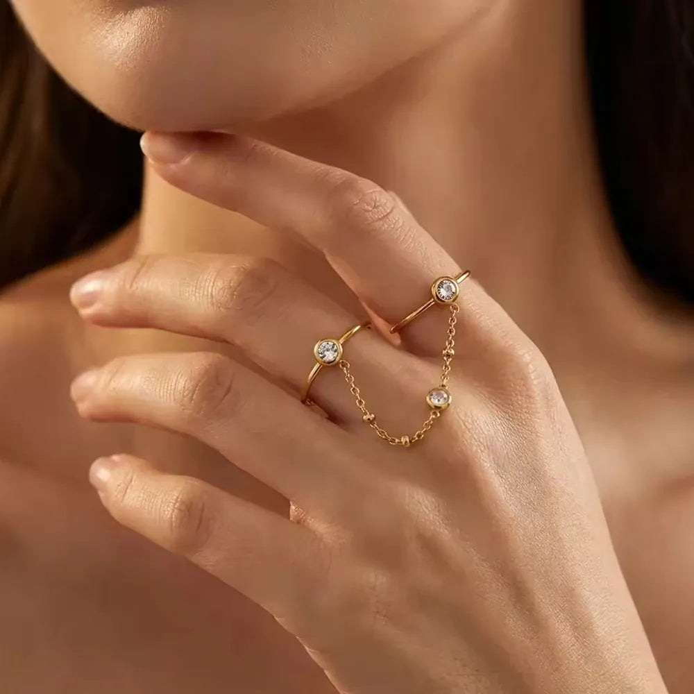 Bague Chaine Or Strass