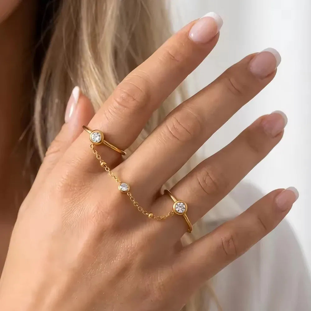 Bague Chaine Or Strass