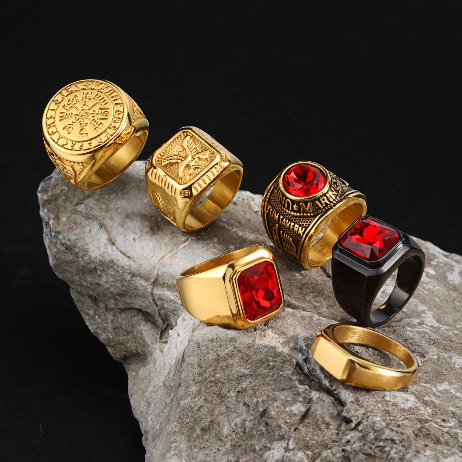 Bague Or Pierre Rouge Homme