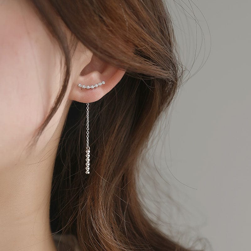 Boucle d'Oreille Chaine Pendante Argent