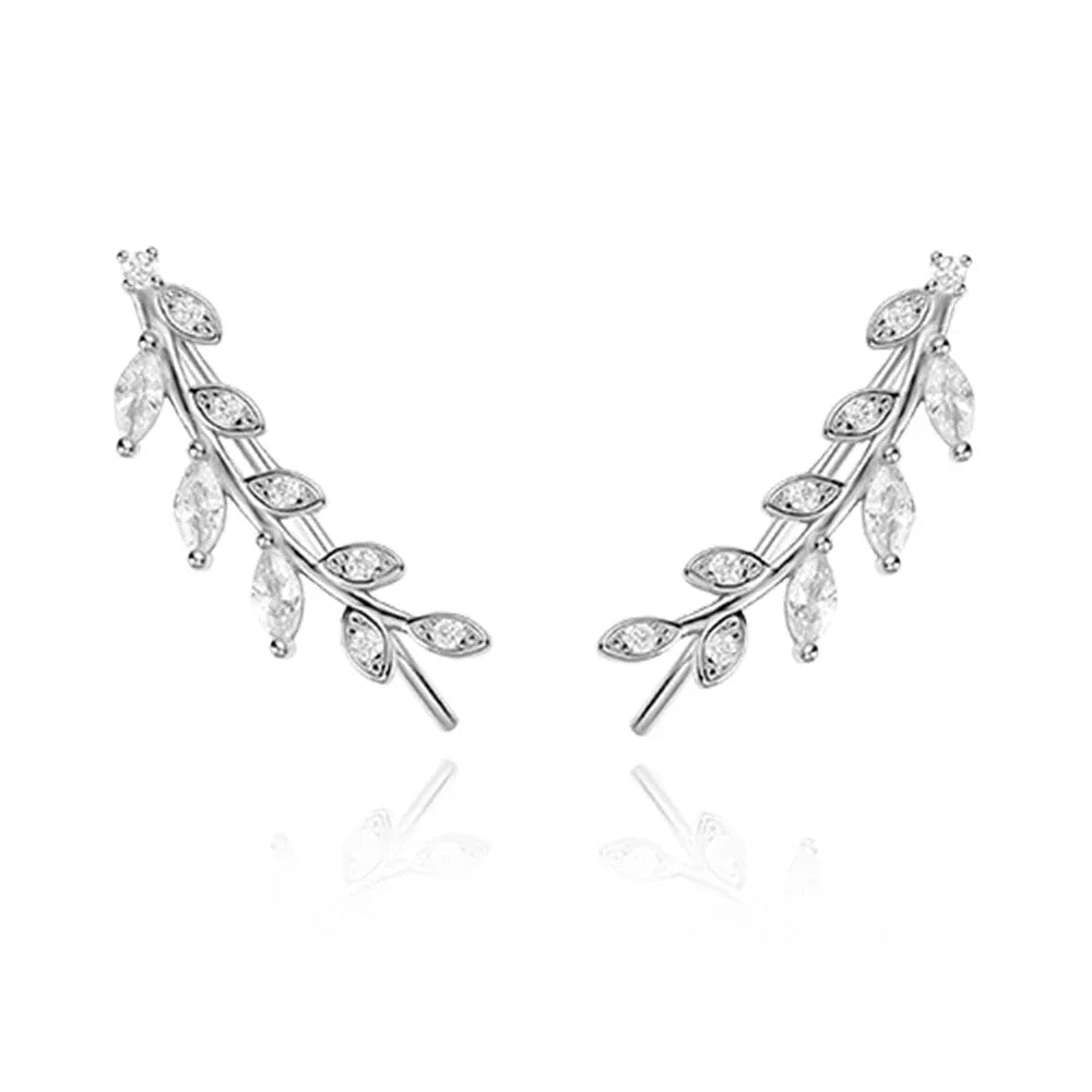 Boucle d'Oreille Grimpante Feuille Argent