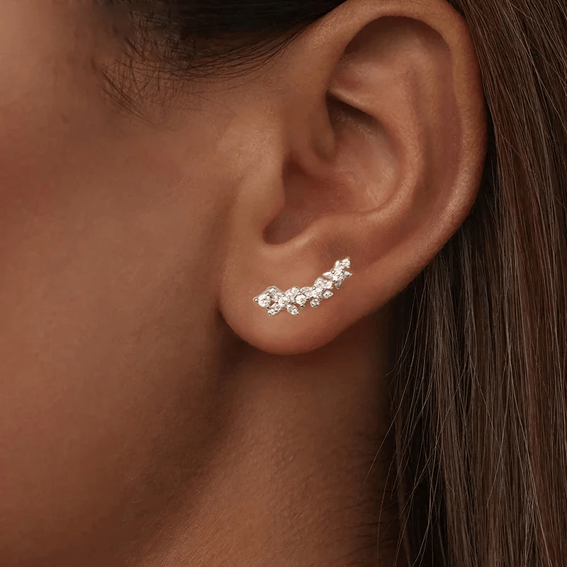 Boucle d'Oreille Grimpante Fleur Argent