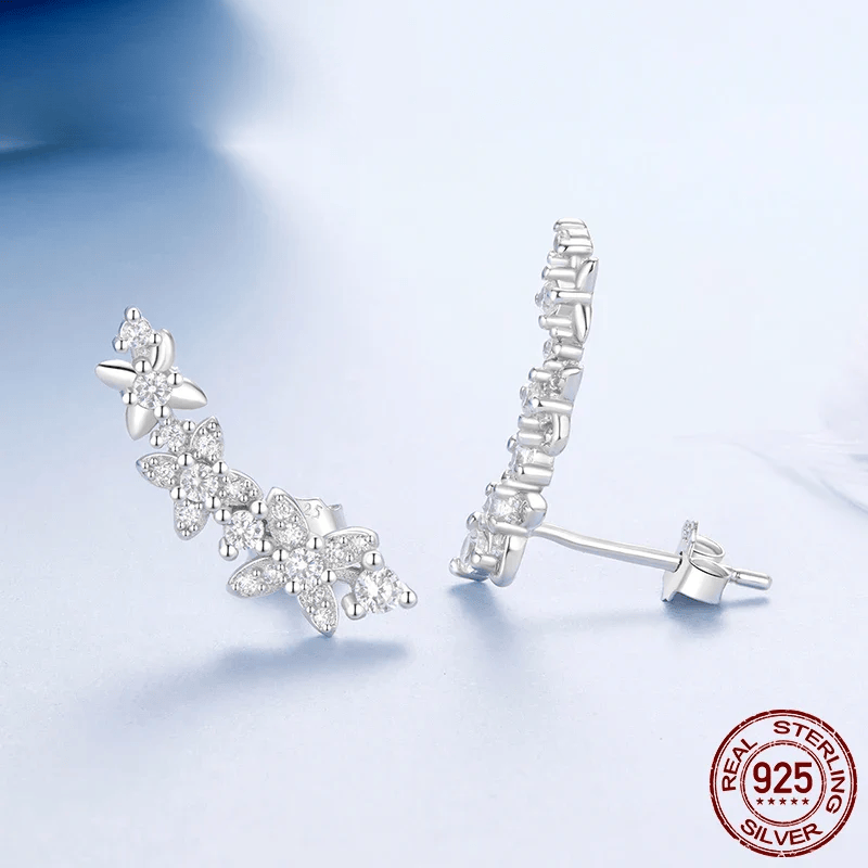 Boucle d&#39;Oreille Grimpante Fleur Argent