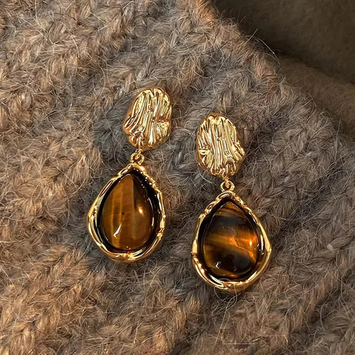 Boucle d&#39;Oreille Pendante Marron