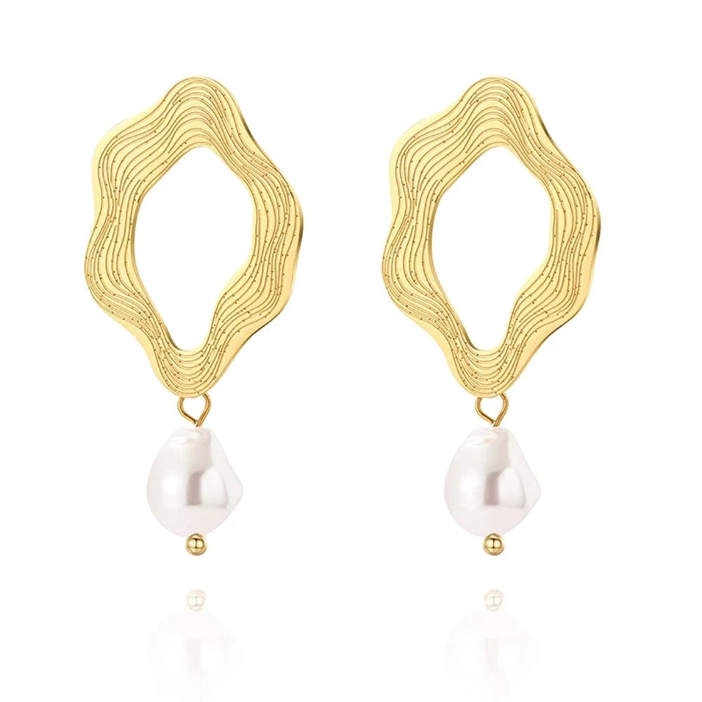 Boucle d'Oreille Perle Pendante Or
