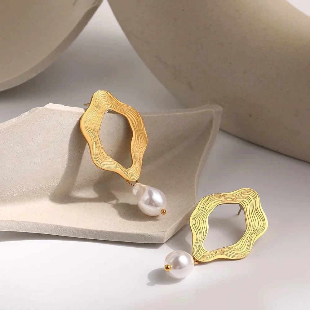 Boucle d&#39;Oreille Perle Pendante Or