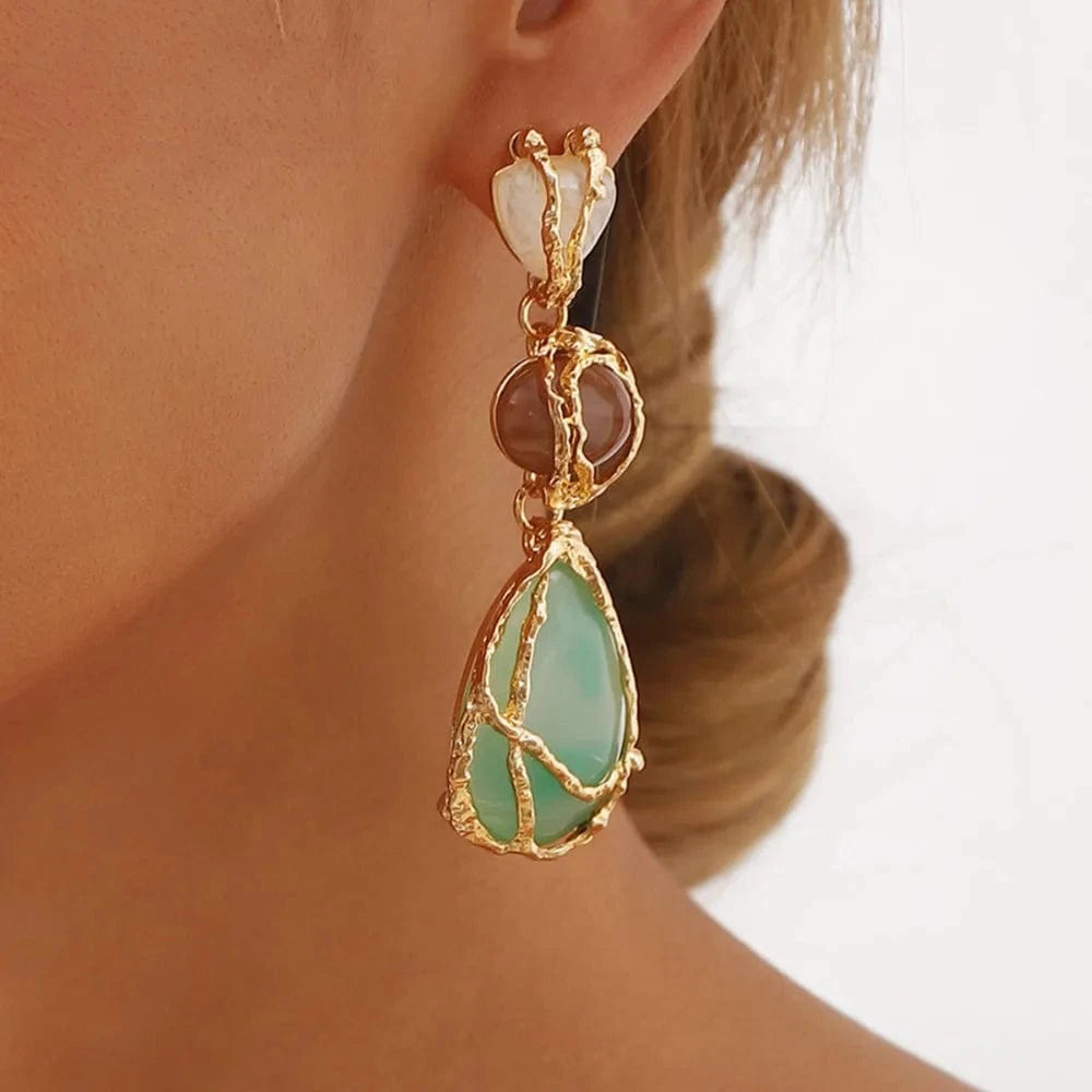 Boucles d'Oreilles Pendantes Pierres