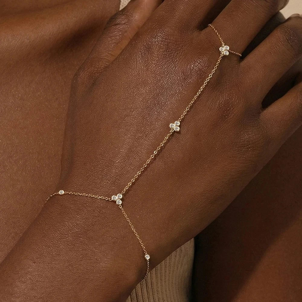 Bracelet Bague Chaine Main en Argent