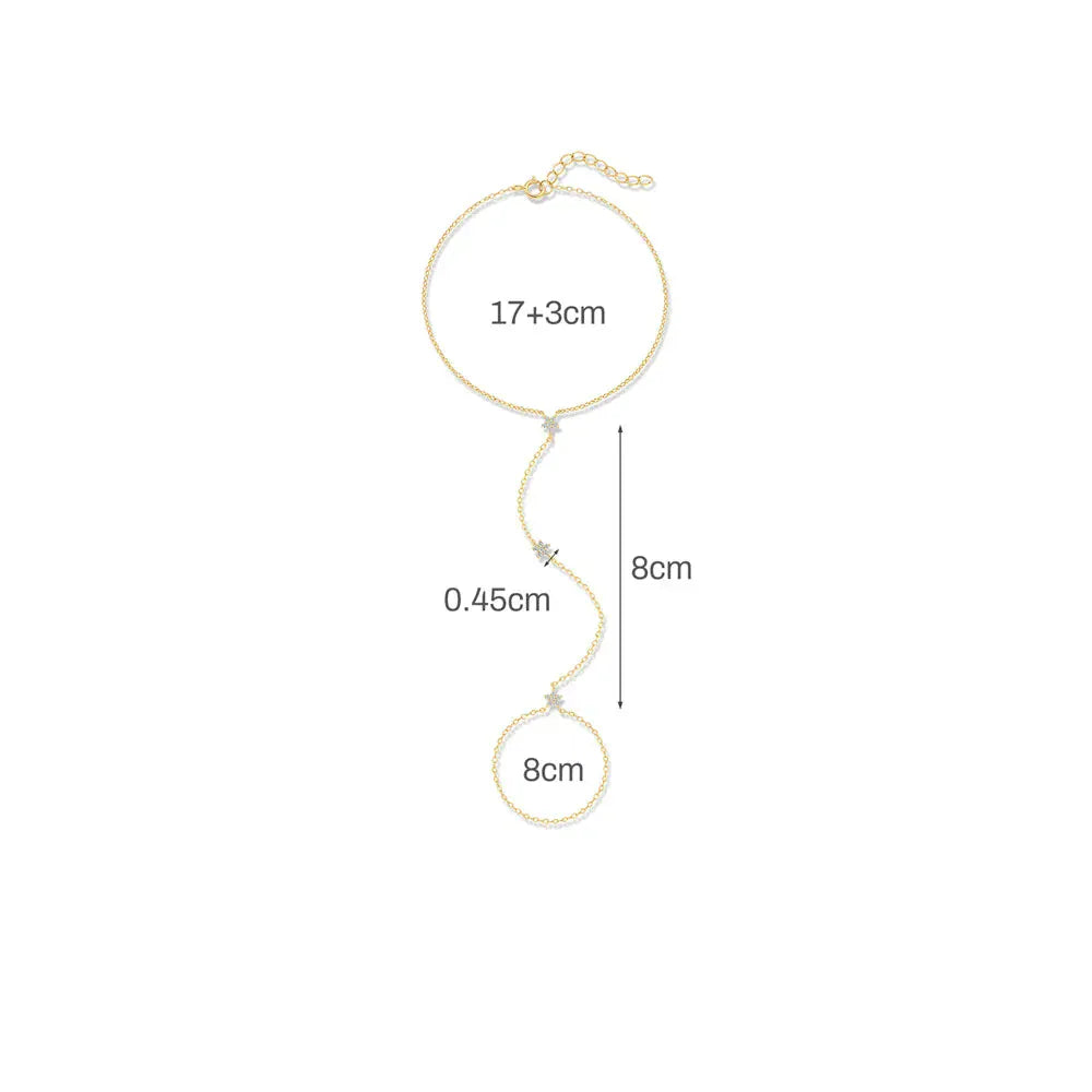 Bracelet Bague Chaine Main en Argent