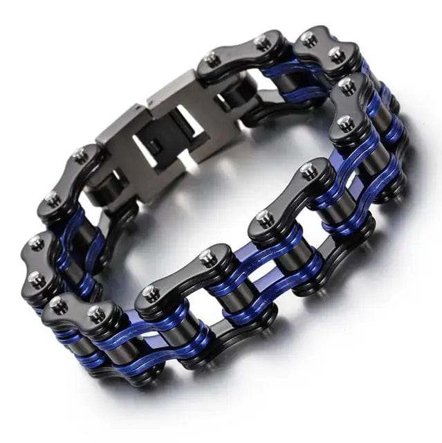 Bracelet chaine moto 22cm bleu