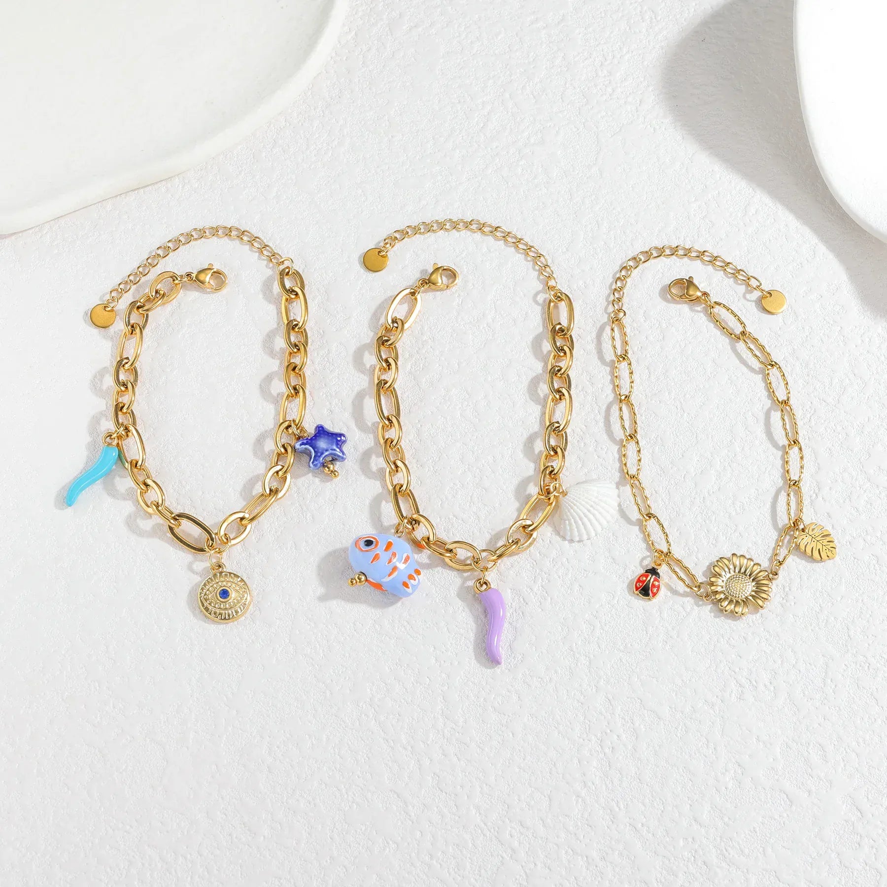 Bracelet charms Or Bleu