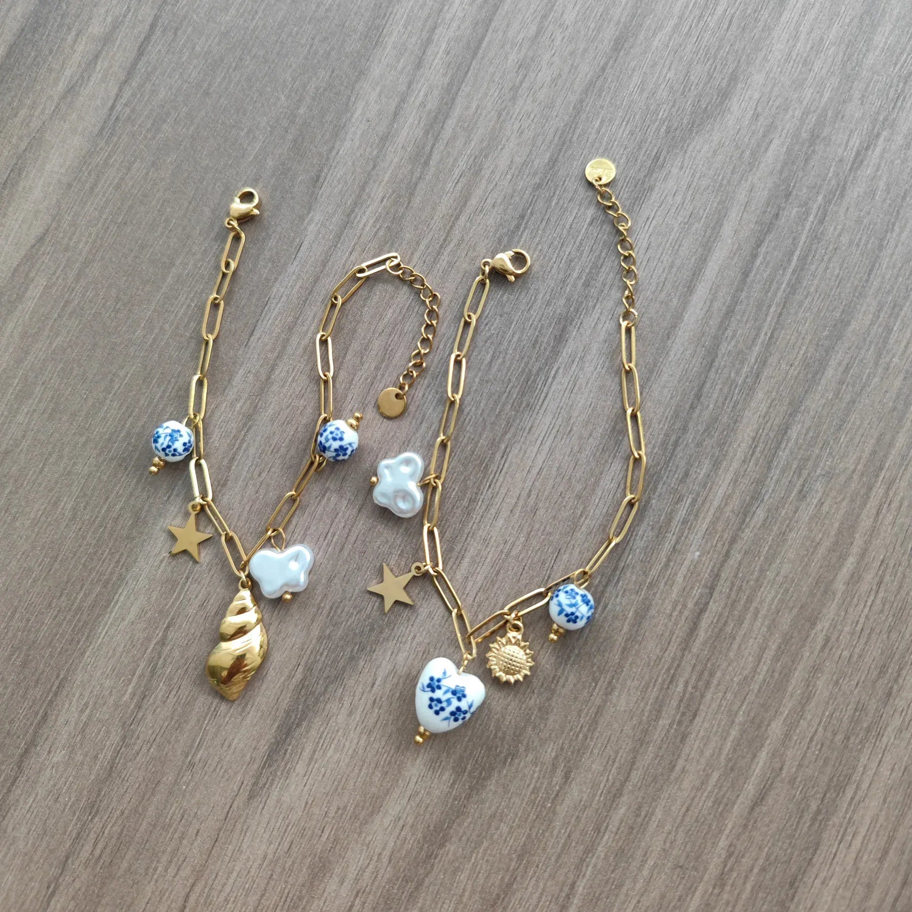 Bracelet charms Or Bleu
