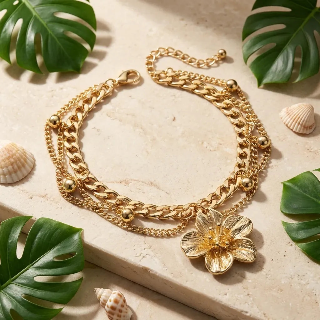 Chaine de Cheville Fleur Or