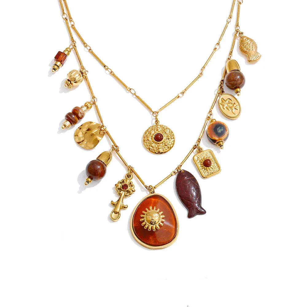 Collier avec Charms Marron