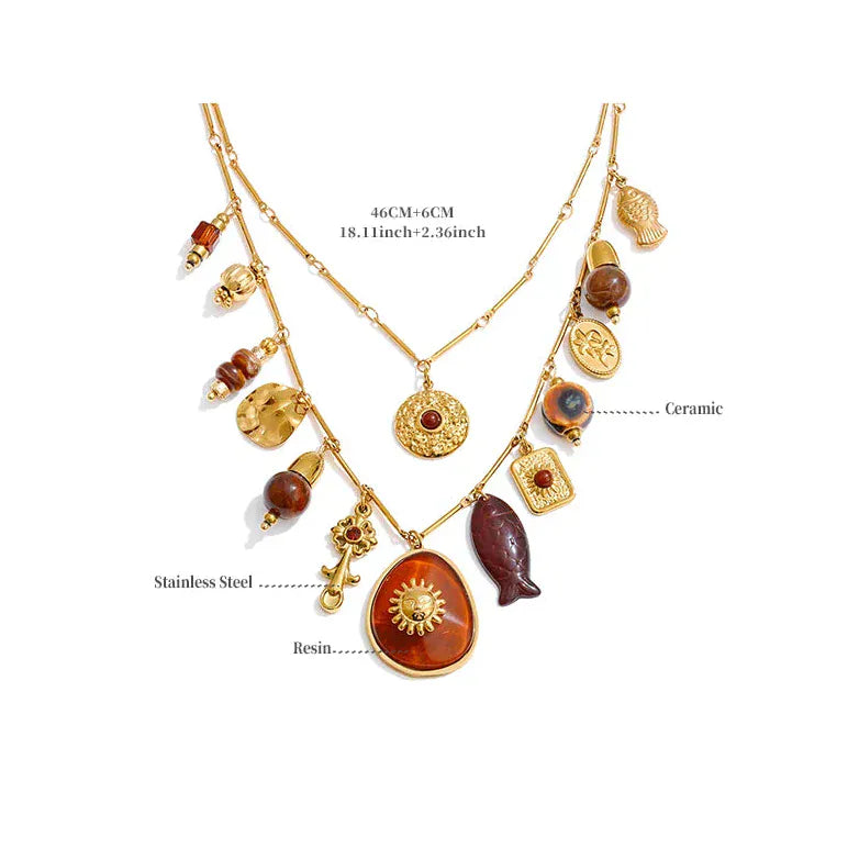 Collier avec Charms Marron