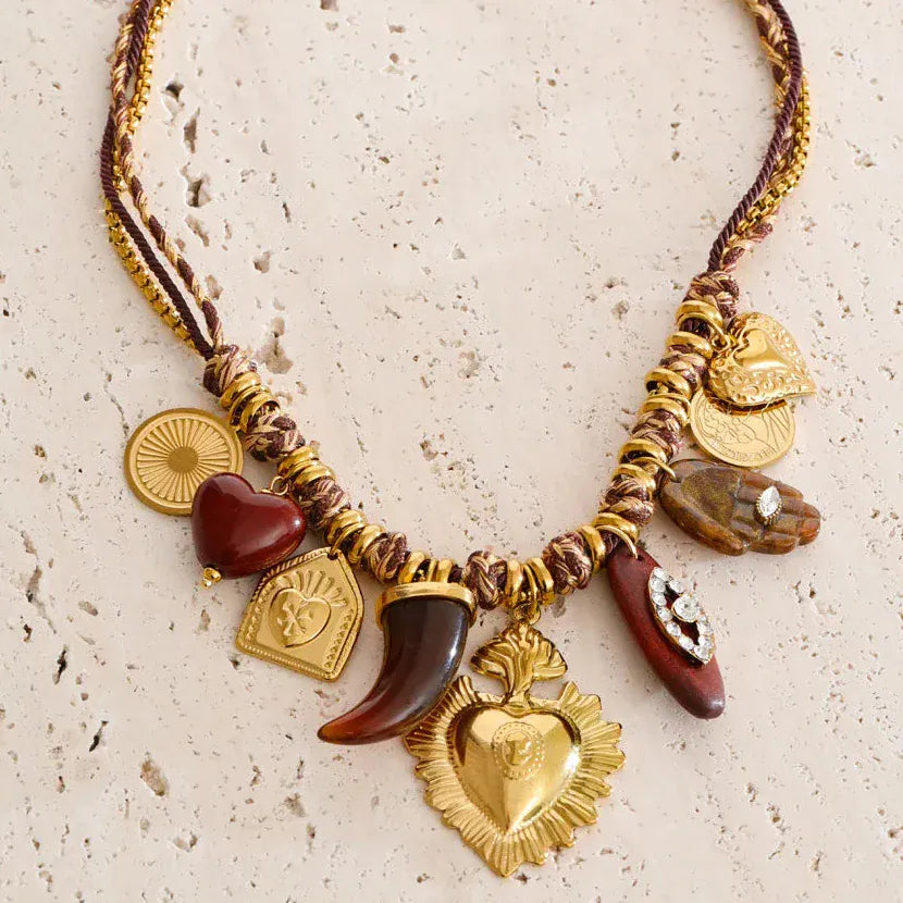 Collier Breloques Marron