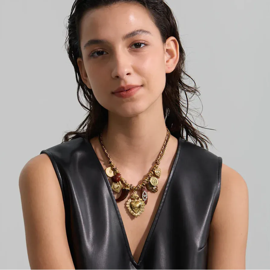 Collier Breloques Marron