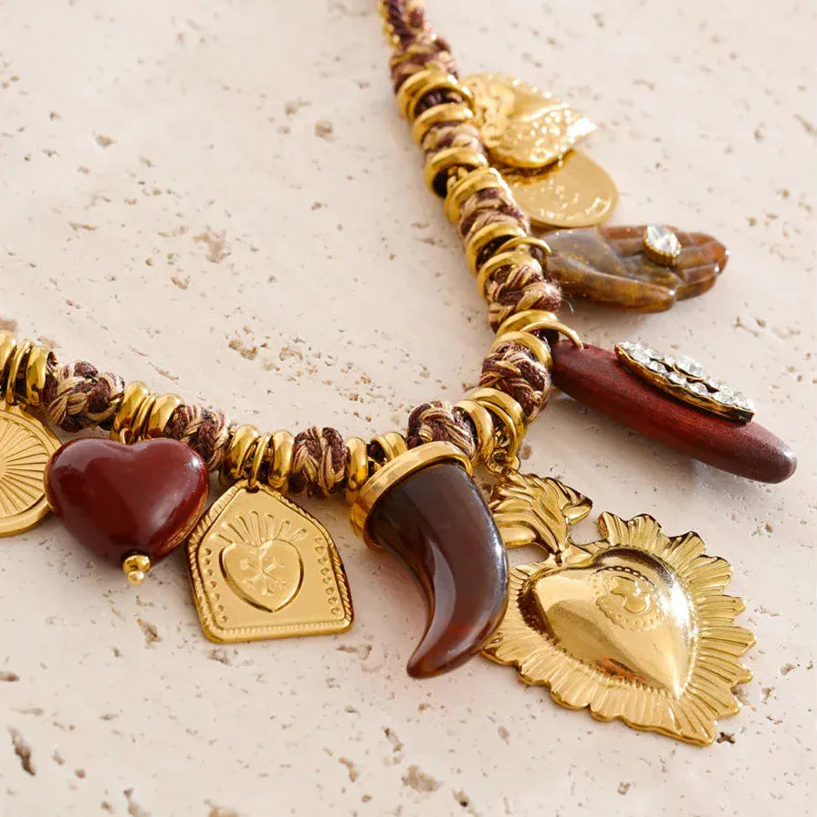 Collier Breloques Marron