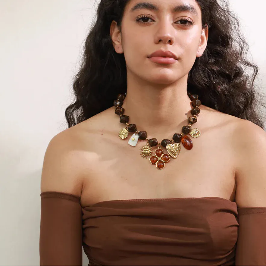 Collier Charm Marron