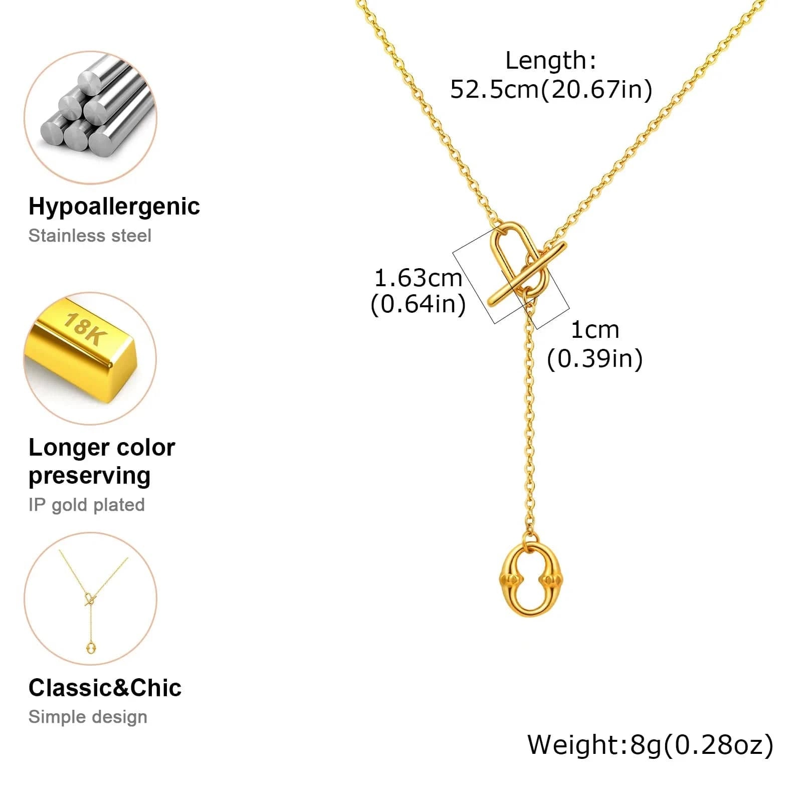 Collier Fermoir en T Or