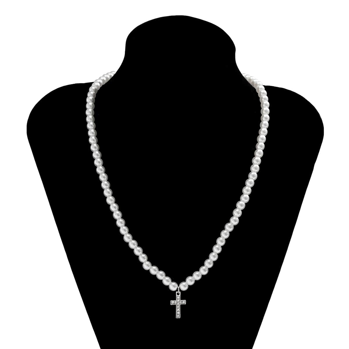 thumbnail image 2 of Tyche.21 Silver Cross Pendant With Cubic Zirconia & Faux Pearl – Unisex, 20in Chain 2 of 3