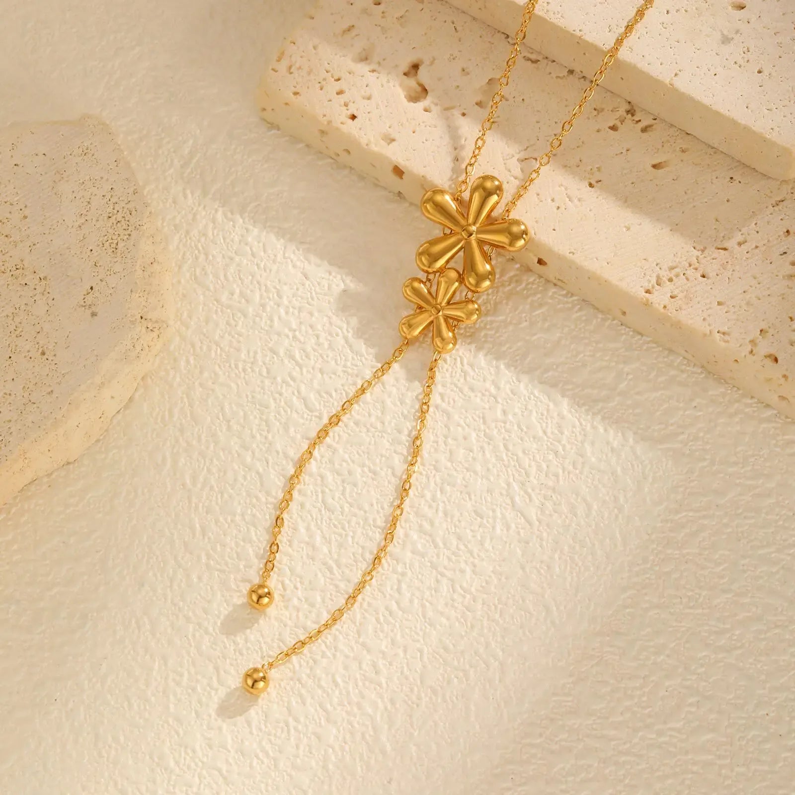 Collier Sautoir Fleur Or