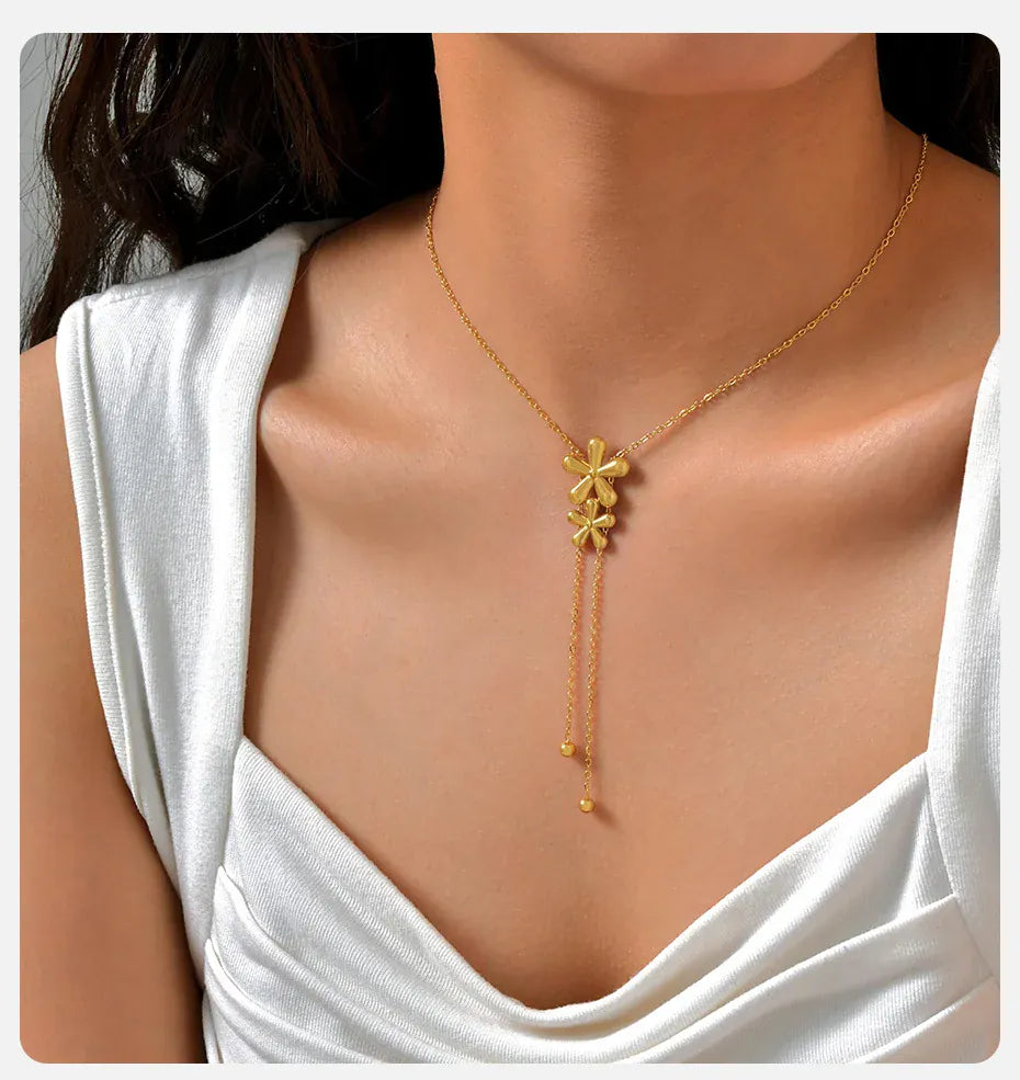Collier Sautoir Fleur Or