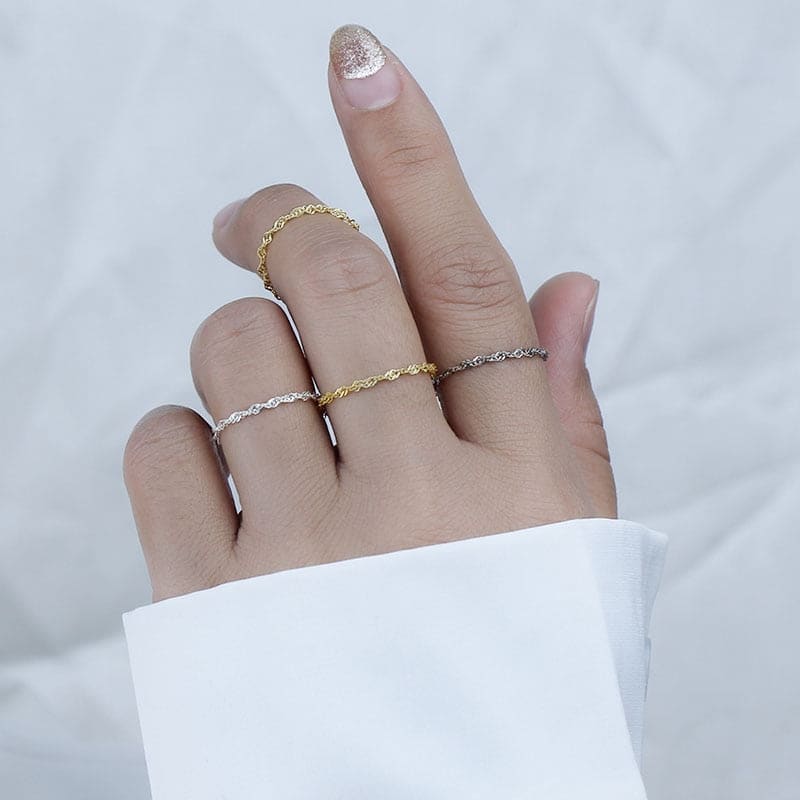 Bague chaine fine or argent