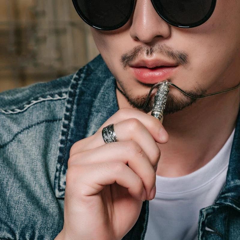 Bague homme dragon argent