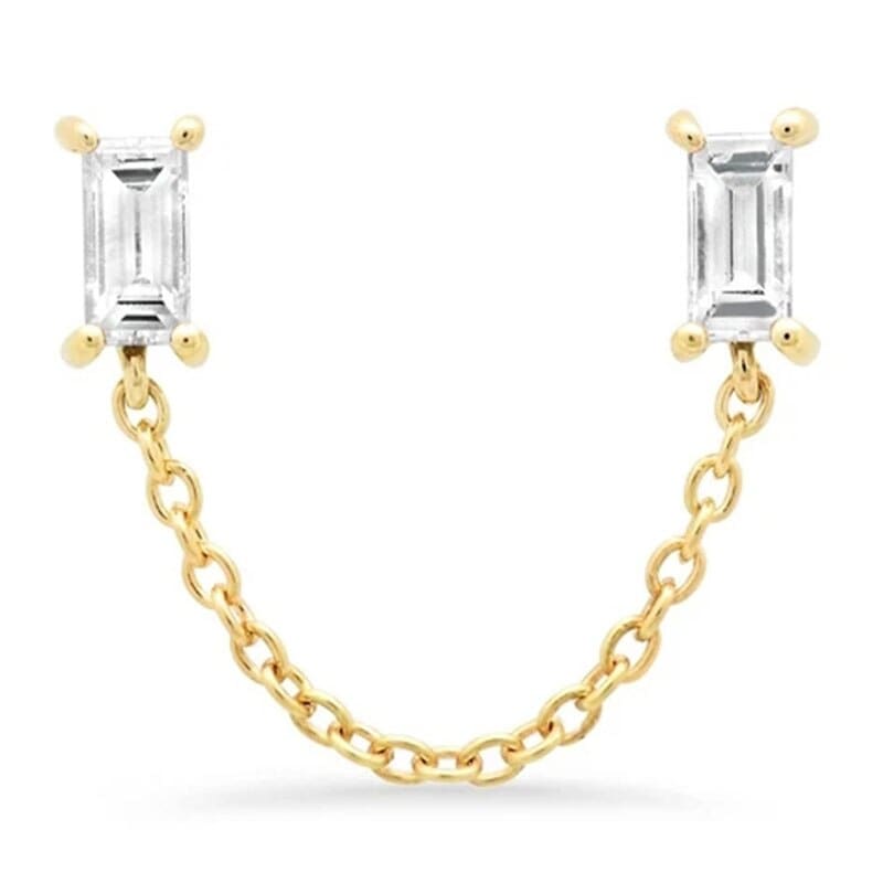 Boucle d'oreille chaine 2 trous dorée