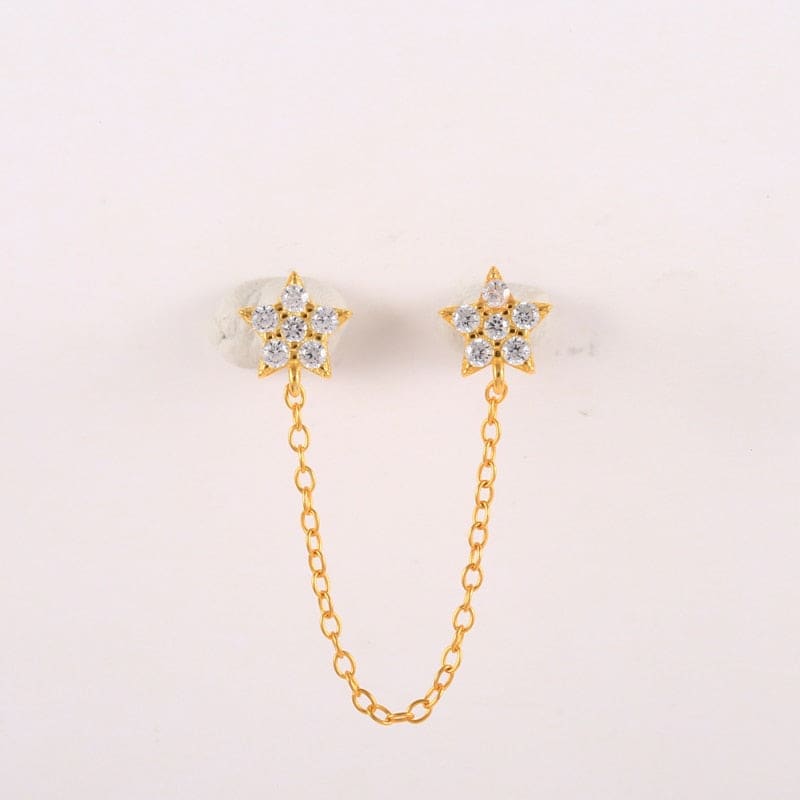 Boucle d&#39;oreille chaine 2 trous étoiles