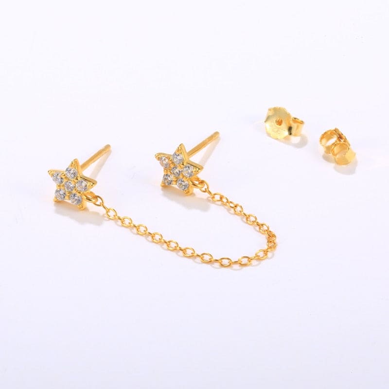 Boucle d&#39;oreille chaine 2 trous étoiles