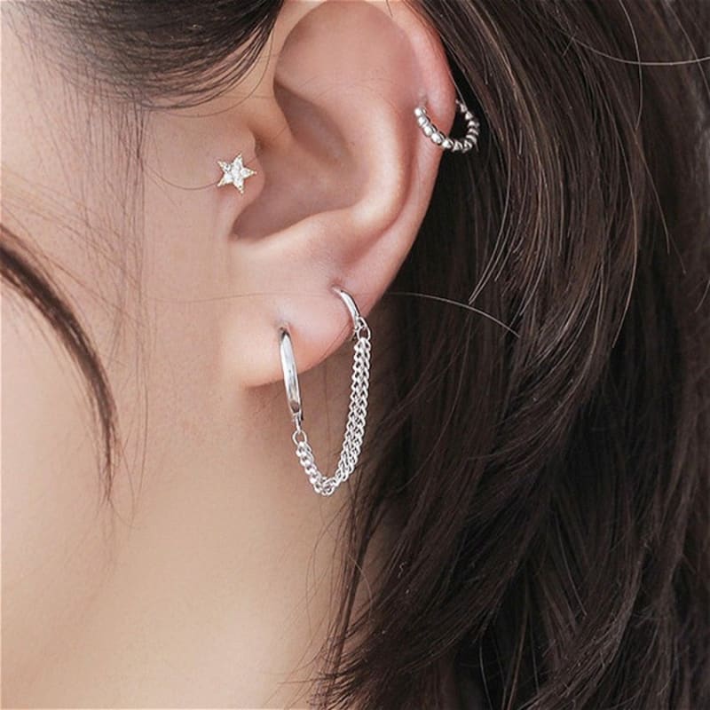 Boucle d'oreille chaine 2 trous minimaliste