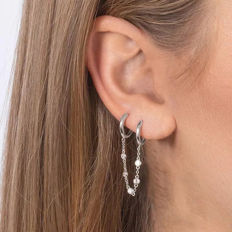 Boucle d'Oreille Chaine 2 Trous Or