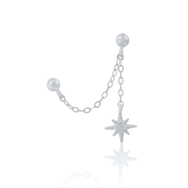 Boucle d&#39;oreille chaine 2 trous pendante avec étoiles