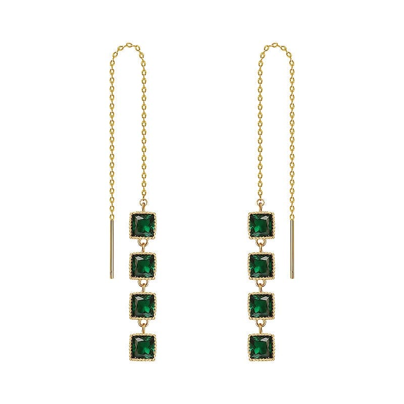 Boucle d'oreille chaine traversante et pendante verte