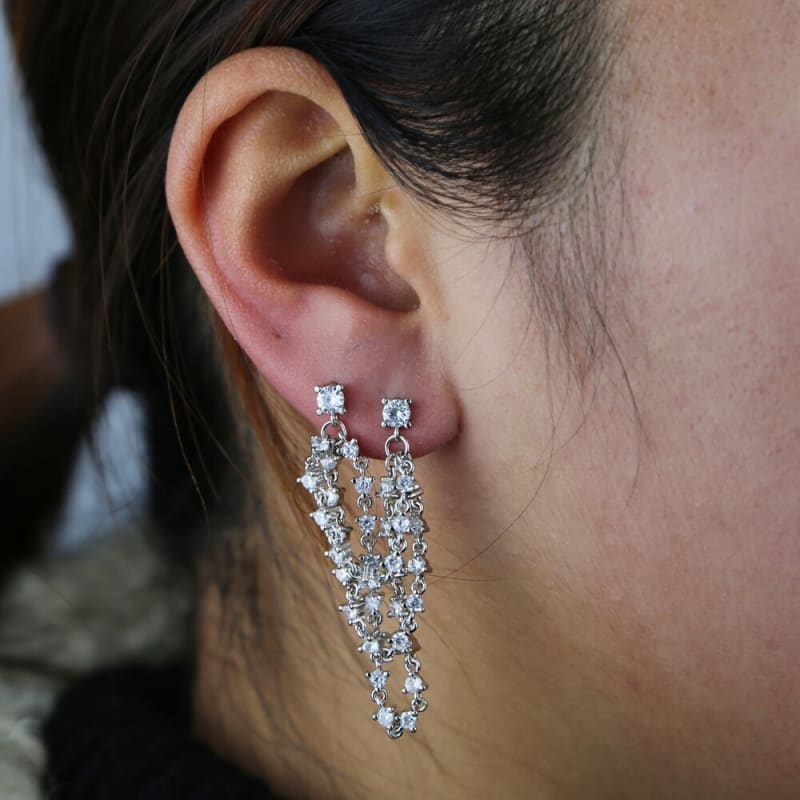 Boucle d&#39;oreille triple chaine pendante