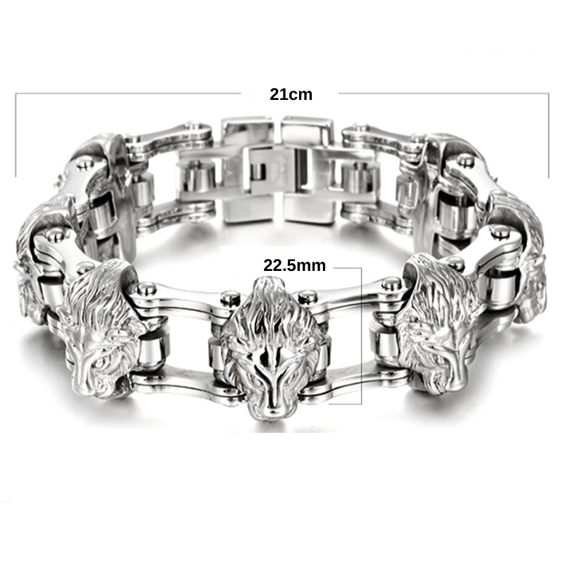 Bracelet Chaîne de Moto Lion Argenté en Acier