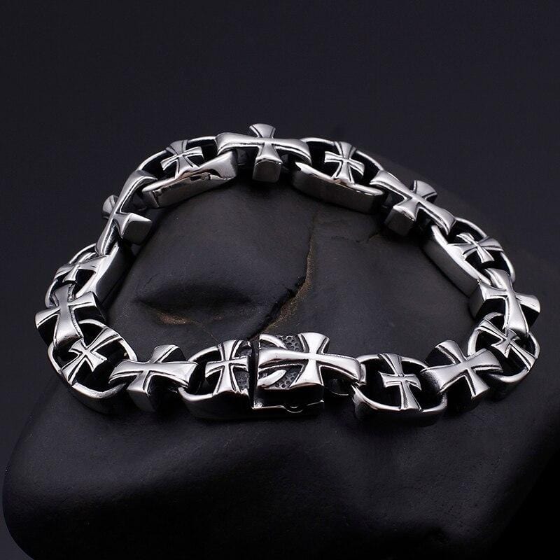 Bracelet Chaîne Homme Croix Vintage en Acier