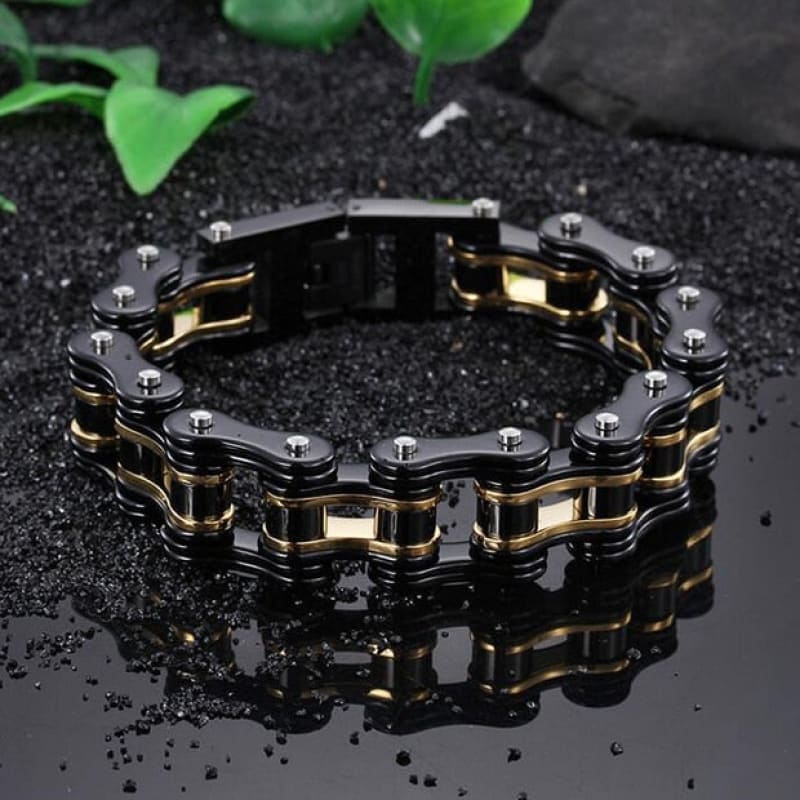 Bracelet Chaine Moto Noir et Or