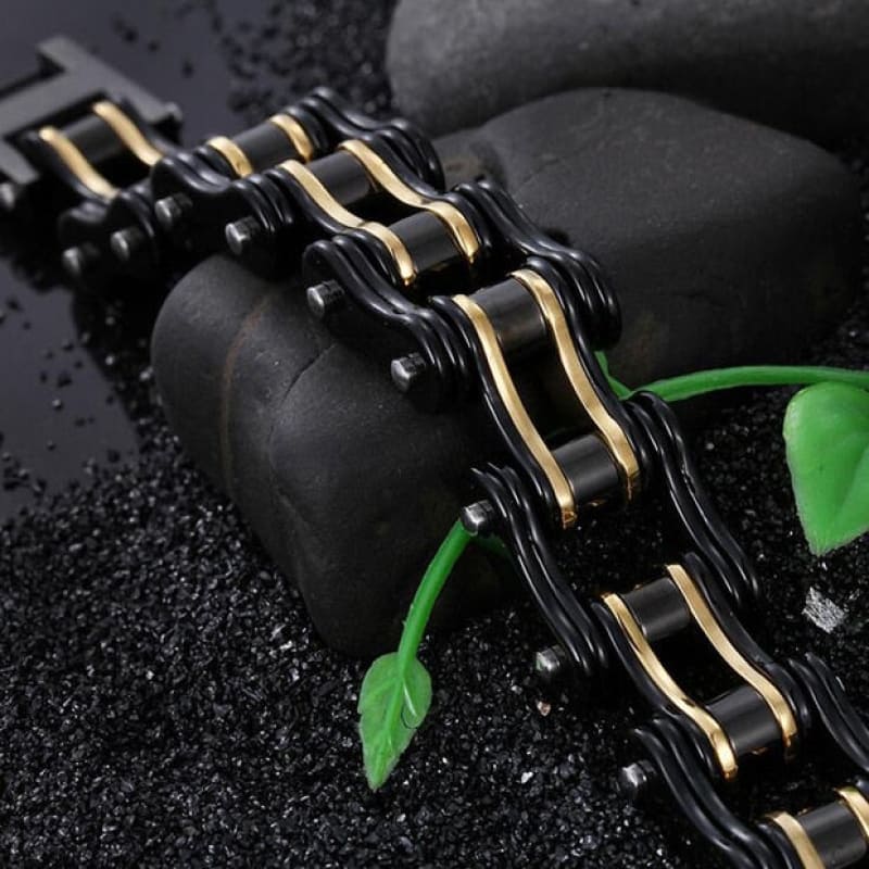 Bracelet Chaine Moto Noir et Or