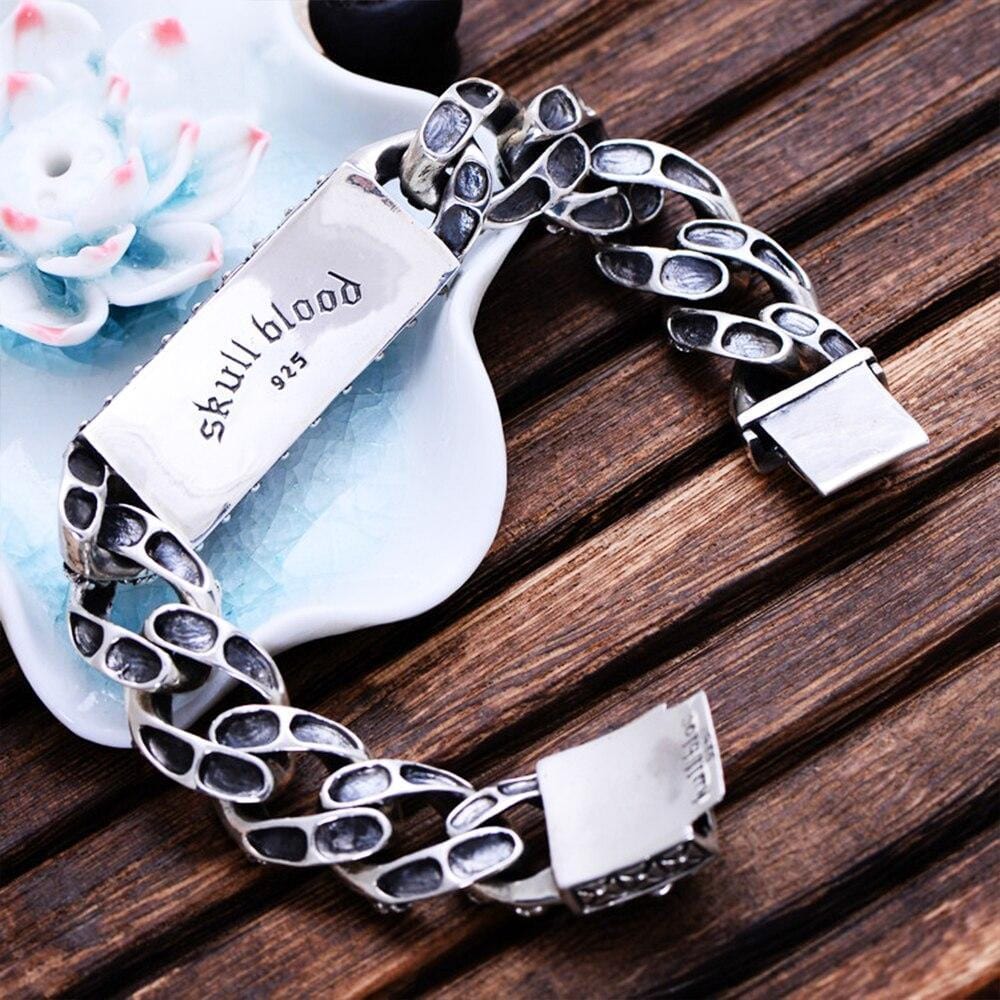 Bracelet Tête de Mort Gourmette Luxueuse en Argent