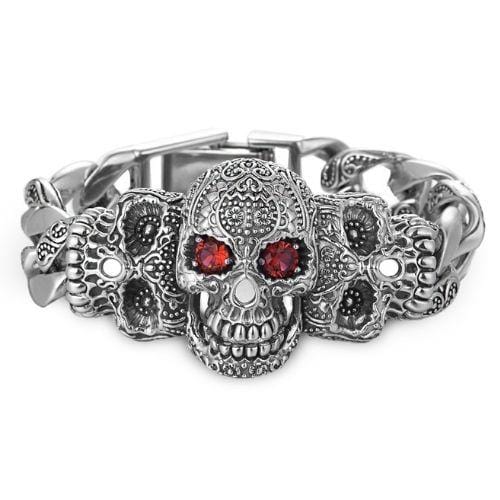 Bracelet Tête De Mort Luxueuse en Argent