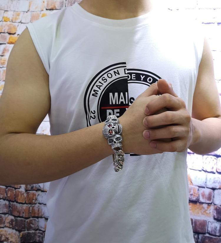 Bracelet Tête De Mort Luxueuse en Argent