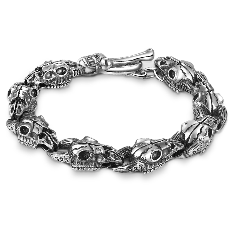 Bracelet Tête de Mort Taureau en Argent