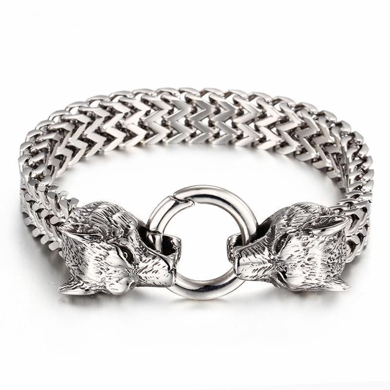 Bracelet Viking Geri et Freki Loup d&#39;Odin en Acier